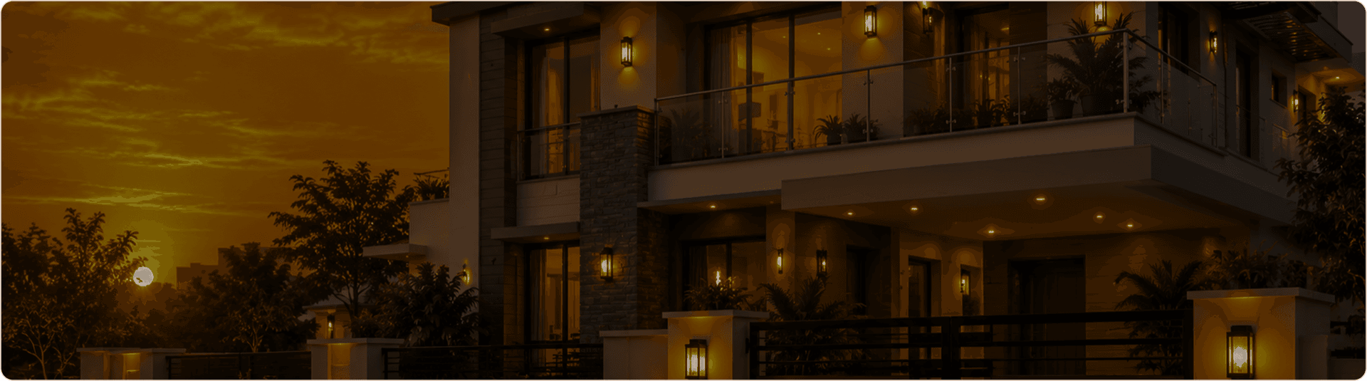 A modern home at dusk